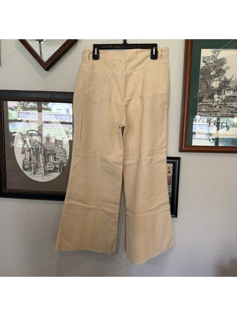 Vintage 70s RARE Levis Khaki Brushed Denim Bell Bottoms 34x28 Western USA Disco
